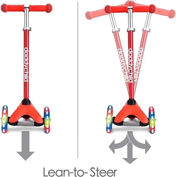 3-Wheel Kick Scooter for Kids Ages 3-8 Lean-to-Steer Toddler Scooter with Extra Wide Light Up Wheels, 4 Adjustable Heights, Foldable Scooters for Boys & Girls, Max Weight 110lbs