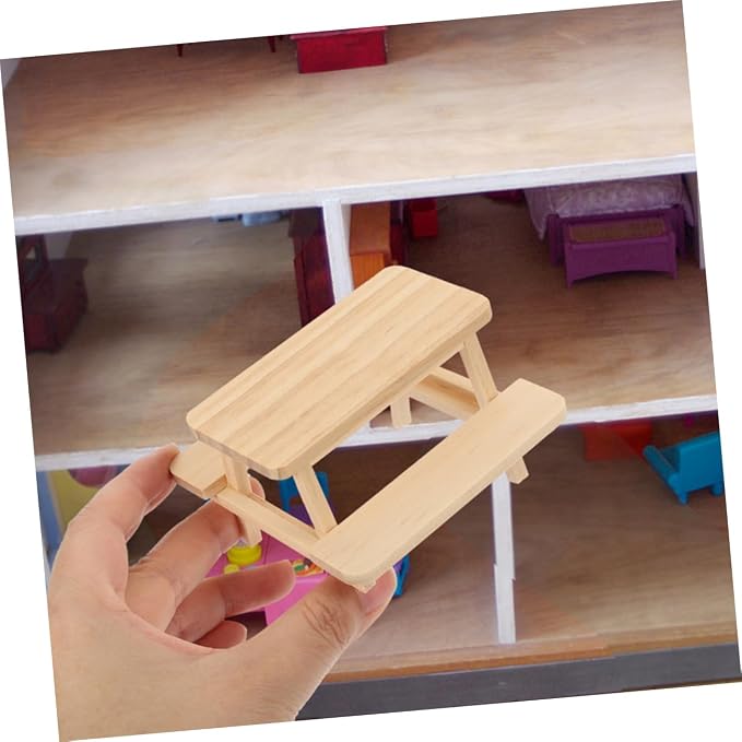 Abaodam 2Pcs Miniature Wooden Picnic Table Dollhouse Furniture Accessories Unfinished Wood Bench Table for Creative Photography Dollhouse Decoration Scene Setup