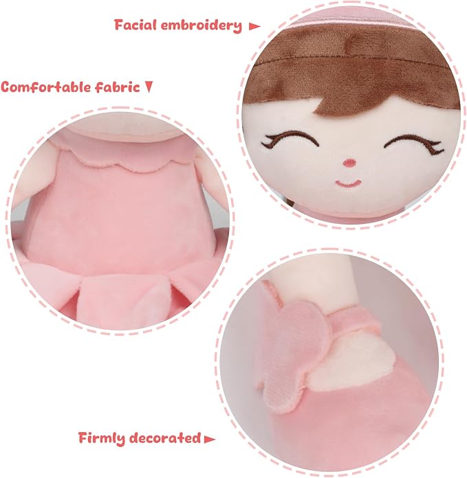 Soft Baby Doll Toys 16inch, Baby Rag Doll for One Year Old Girl Birthday Gift,Princess Style Plush Toys for Toddler Kids Infants (Pink)