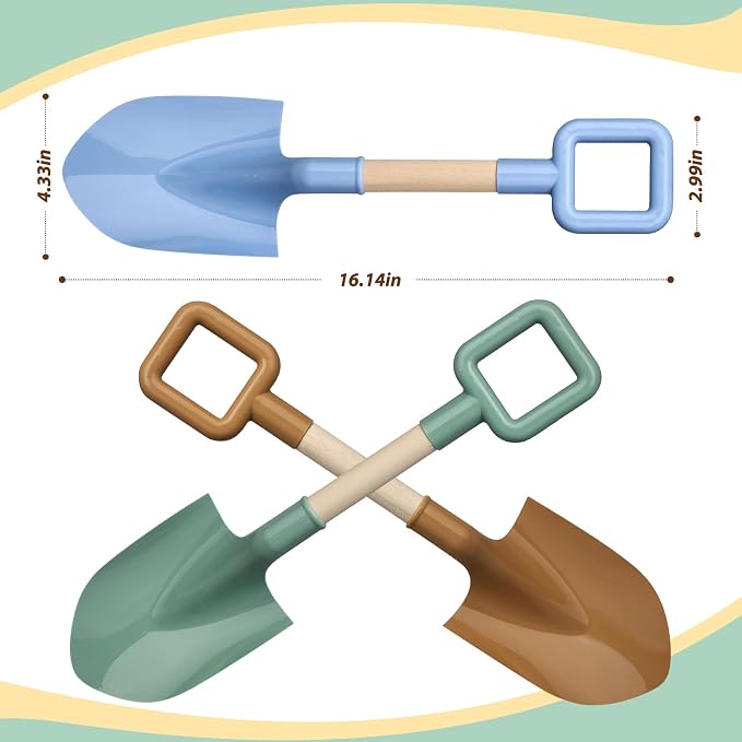 Wood Kids Garden Tool Shovels Toys, 16" Avocado Beach Spades Sand Shovels Toys for Adults Gardening Tools Kit Travel Sandbox Toy Snow Scoop Wood Handle Spade for Digging Sand Snow 3 Pack