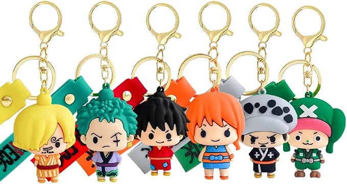 6Pcs OP Anime Keychain Set, Fun Cartoon Figures Keyring, Cute Collectible Pendant Keys Gift for Men Women Lovers