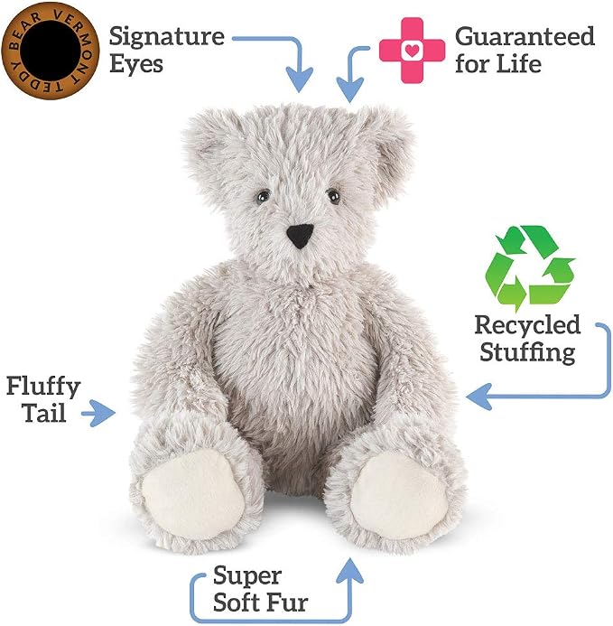 Vermont Teddy Bear Earl Grey Teddy Bear Stuffed Animal | Soft Grey Plush with 100% Recycled Filling | Designed with Love in the USA | 18 Inch | Super Soft Teddy Bear Collection