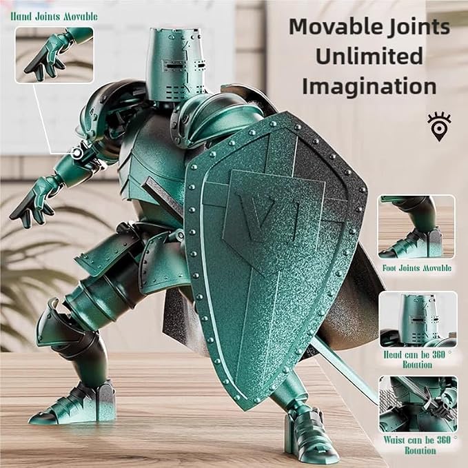 Medieval Action Figures,Knight Armor Action Figure,Multi-Jointed Movable Robot Mannequin T13,Dummy 13 Action Figure(Assembly Required) (A-Golden)