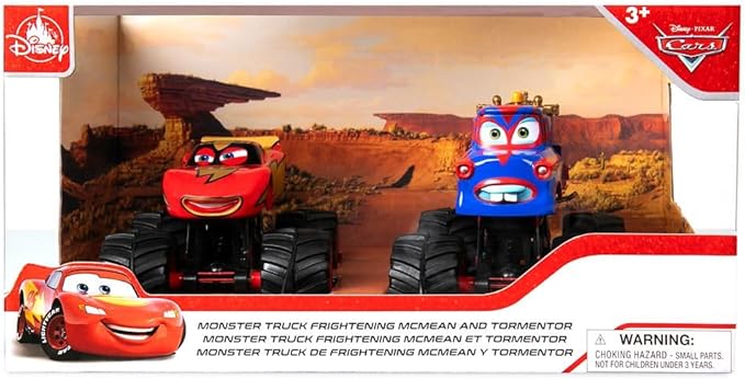 Disney Store Official Monster Trucks Lightning McQueen & Tow Mater Die Cast Set - 1:43 Scale Die Cast Metal Pixar Cars Toys with Free Rolling Wheels - Scenic Display Packaging Included