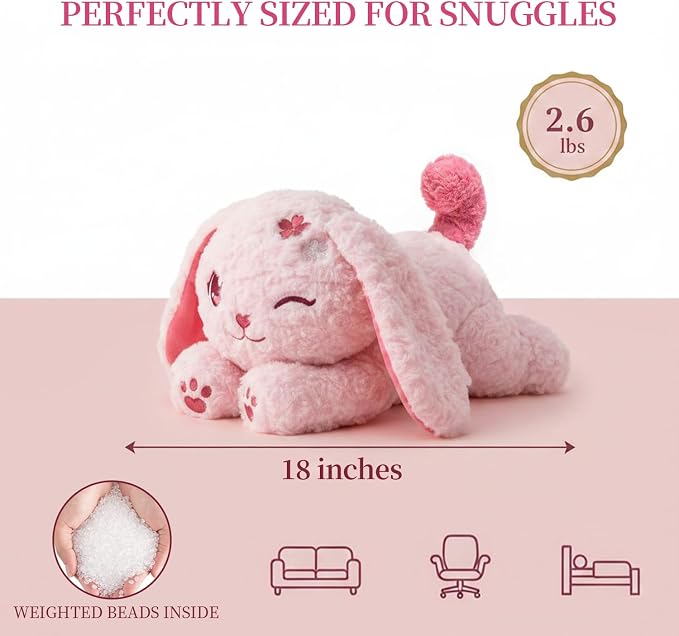 Weighted Stuffed Animal Dog, 18" Weighted Plush Dog 2.6 lbs, Cute Pink Puppy Plush Toy, Soft Kawaii Stuffed Animal for Kids Adults, Bedtime Cuddles & Gifts