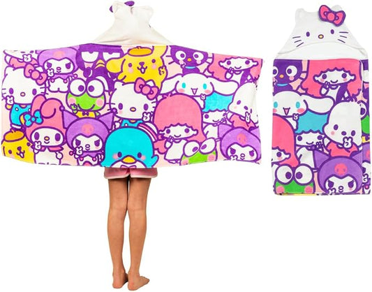 Hello Kitty & Friends Kids Super Soft Bath/Pool/Beach Soft Cotton Terry Hooded Towel Wrap, 24 in x 50 in, (Officially Licensed Product) By Franco