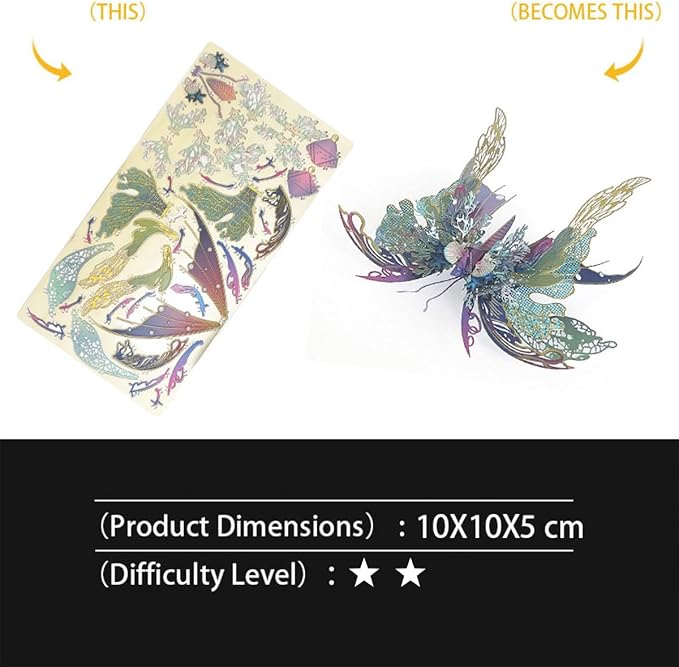 3D Metal Butterfly Puzzle for Adults, 50PCS Steampunk Mechanical Insect Model Kit, No Glue Snap-Fit Assembly, Iridescent Wing Design, Desktop Sculpture