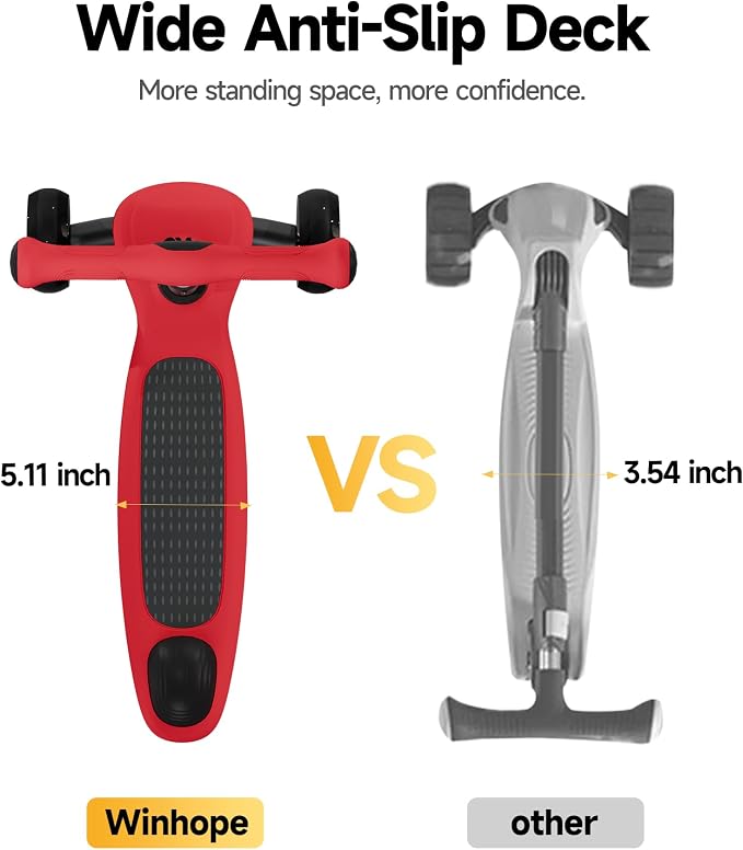 3 Wheel Kick Scooter for Kids, Adjustable Height Foldable Toddler Scooter, Stable Lean-to-Steer Wide Standing Board Scooters