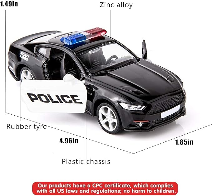 BDTCTK 1/36 Compatible for Ford Mustang GT Police Car Model Zinc Alloy Die-Cast Pull Back Vehicles Kid Toys for Boy Girl Gift (Black)
