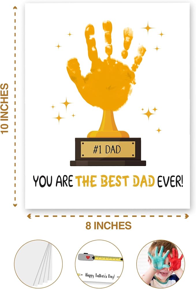 Happy Fathers Day Handprint Kit, Pack 4 DIY Handprint Craft, Personalized Gift for Dad from Kids, Toddler & Preschool Art Activity, Cute Handmade Memory Gifts for Father’s Day