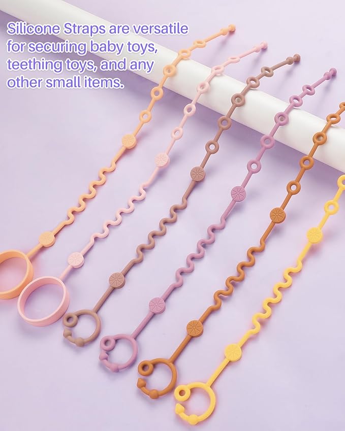 LittleHugs Toy Straps for Baby, 5pcs Adjustable Toy Holder for Stroller Accessories, Silicone Tether Pacifier Clip, No Throw Travel Essential Leash for High Chair, Car Seat (Girl-5 Pack)