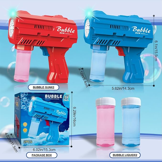 2 Pack Kids Bubble Machine Gun for Toddlers with Bubble Solutions Outdoor Toys Automatic 10-Hole Bubbles for Kids Bubble Blower Maker Party for Boys Girls Easter Basket Stuffers Valentines Gift