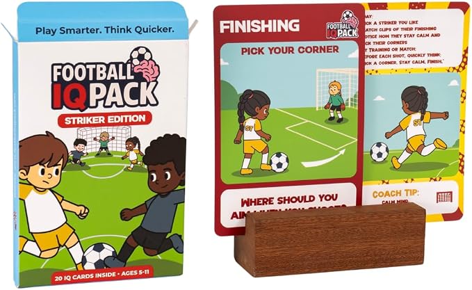 Soccer IQ Card™ – Game Intelligence Cards for Kids Ages 5–11 | Learn Mindset, Positioning, Attacking, Defending & Communication | (Striker Edition)