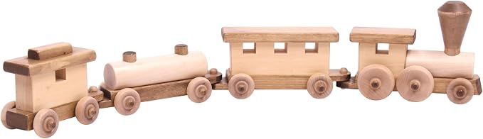 Wooden Train Toy Play Set - 24" Long - CPSIA-Approved Finish (Harvest Stain and Natural)