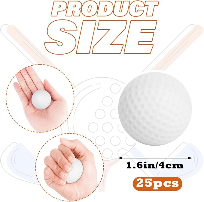 Hooqict Mini Foam Golf Stress Ball 25 Pack Small Sports Squeeze Ball Stress Relief Toy for Kids Adults Golf Party Gift Classroom Goodie Bag Stuffers School Carnival Prize