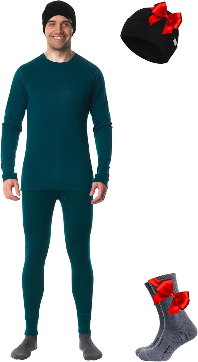 Merino.tech Merino Wool Base Layer Mens Set - Heavyweight, Midweight, Lite Merino Wool Thermal Underwear For Men Top, Bottom