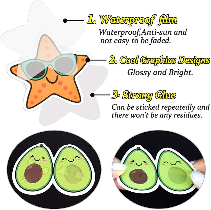 QTL Cute Stickers for Teen Girls, Waterproof Vinyl Stickers, Party Favors and Birthday Gifts, Laptop and Water Bottle, 50PCS