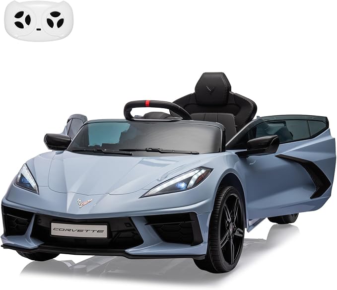 Garvee 12V Kids Ride on Car Licensed Corvette Toddlers Electric Sports Car Ride on Toy with Remote Control, Visual Dashboard, LED Lights, Music for Boys & Girls, Light Blue