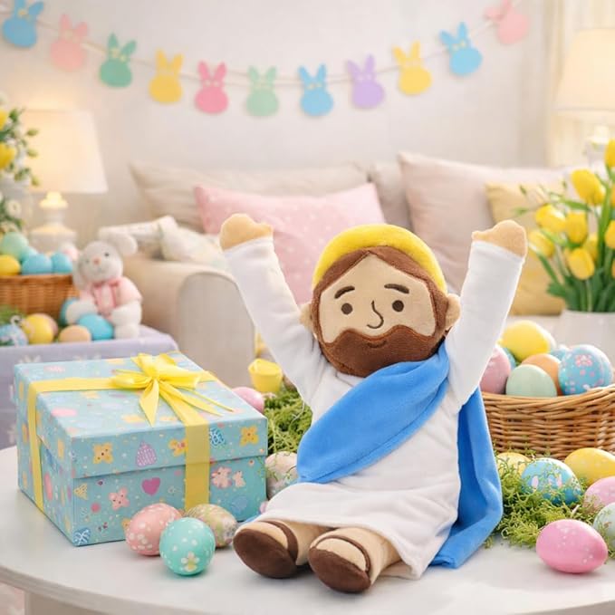 Yelakey 13" Jesus Plush Brown Jesus Stuffed Doll Christian Plushie Doll for Easter Christmas Church Religious Gifts for Kids Adults (brownblue)