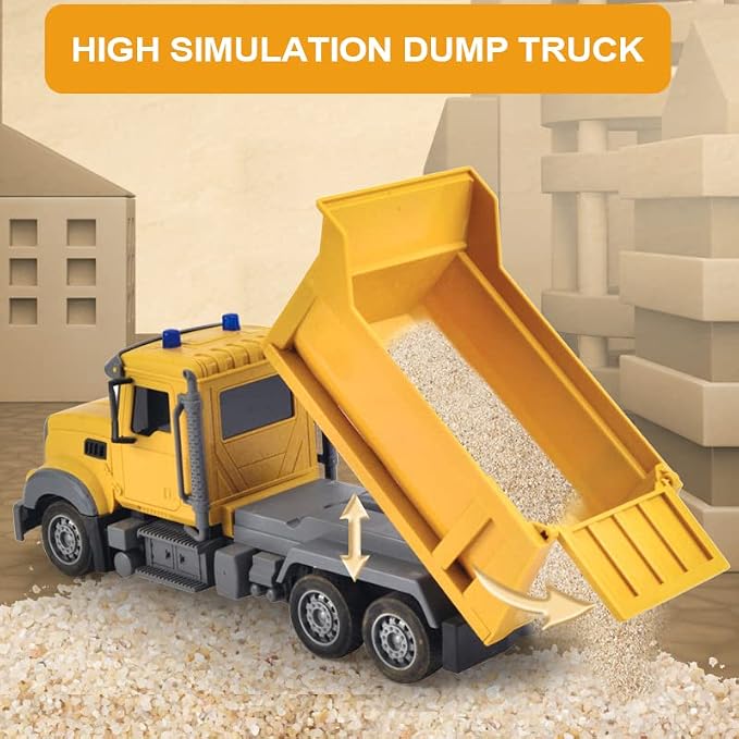 RC Dump Truck Toy for Kids - 6 Channel Remote Control Dump Truck with LED Lights, RC Construction Vehicle Truck Toys with 2 Rechargeable Batteries, Gifts Ideas for 3-8 Years Old Boys and Girls