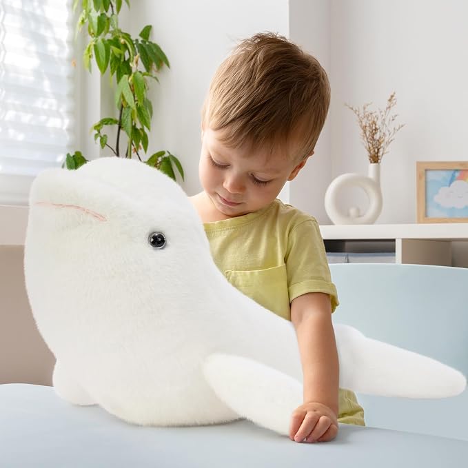 Tezituor Giant Beluga Whale Stuffed Animal, Stuffed White Whale Plush Toy, 31Inch Soft Cuddly Huggable Whale Plush Pillow,Ocean Animal Gift for Kids Boys Girls Easter Valentines Birthday Christmas