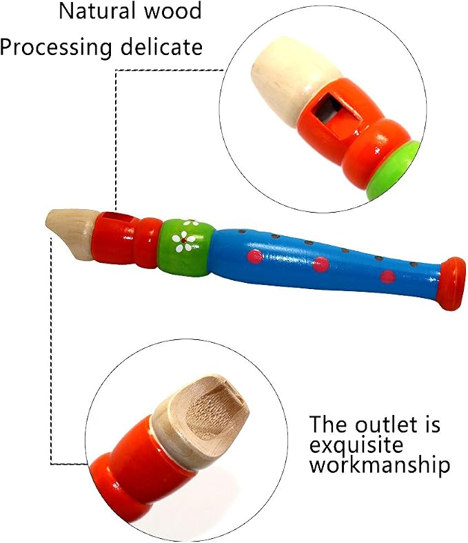 2 pcs Small Wooden Recorders for Toddlers, Colorful Piccolo Flute for Kids,Learning Rhythm Musical Instrument,Sealive Baby Early Education Music Sound Toys for Autism or Preschool Child (Random Color)