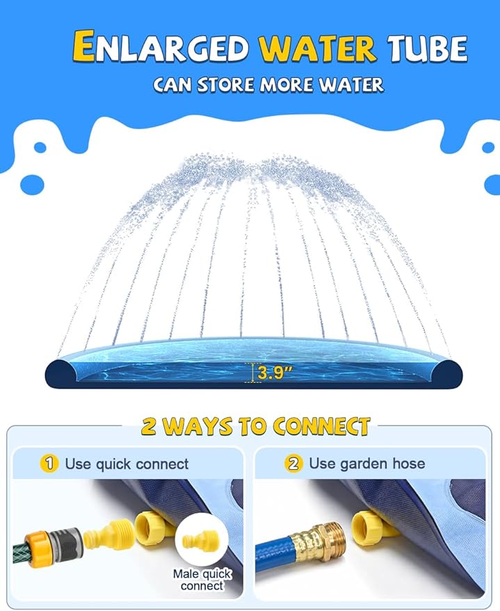 VISTOP Non-Slip Splash Pad for Kids and Dog, Thicken Sprinkler Pool Summer Outdoor Water Toys - Fun Backyard Fountain Play Mat for Baby Girls Boys Children or Pet Dog (59 inch, Blue&Blue)
