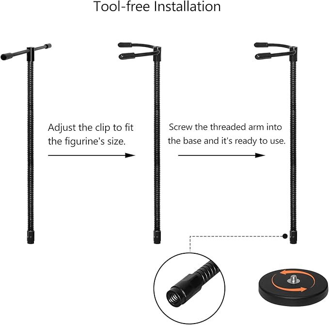 Action Figure Stand with Magnetic Base –Stop Motion Rig with Adjustable Dual-Arm Clip for 6''-7'' Figures – Action Figure Display Holder Stand Base Compatible with HG RG SD SHF Gundam 1/144 Toy
