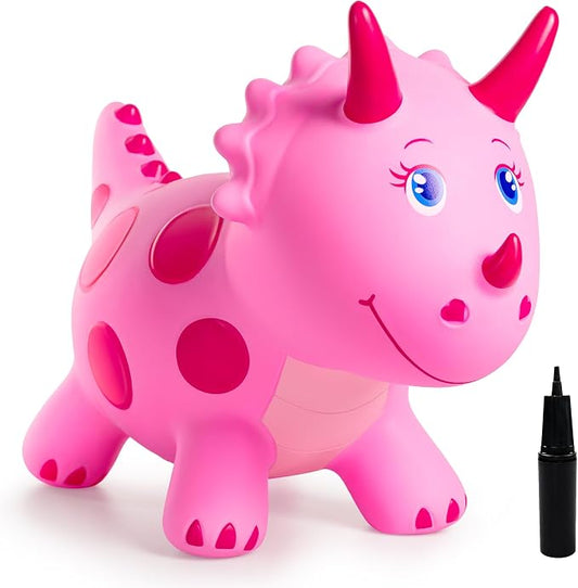 Dinosaur Bouncy Animal Toys, Pink Triceratops Bouncer, Ride on Bounce Hopper for Kids 2-5 Indoor Outdoor Activity Birthday for 18 Months 2 3 4 Years Old Boys
