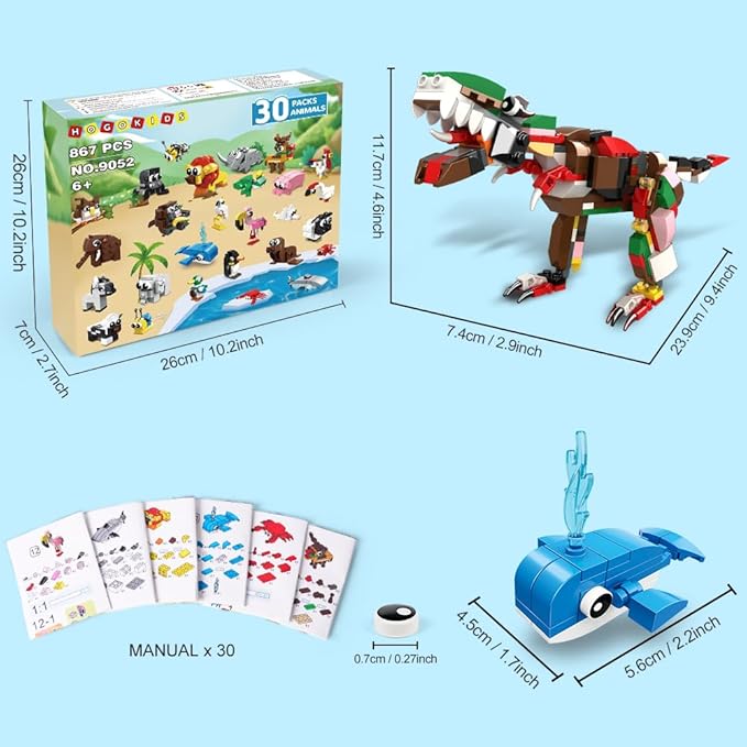 HOGOKIDS 30 Packs Party Favors for Kids - 867PCS Mini Animal Building Blocks Sets for Classroom Prizes Goodie Bag Fillers Valentines Easter Gift Exchange for Student Boys Girls Ages 6+