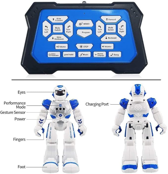 Remote Control Robot for Kids,Intellectual Gesture Sensor Programmable Robots with Infrared Controller Early Education Toys can Dance Sing Walk,Best Gift for Children (Blue/White)