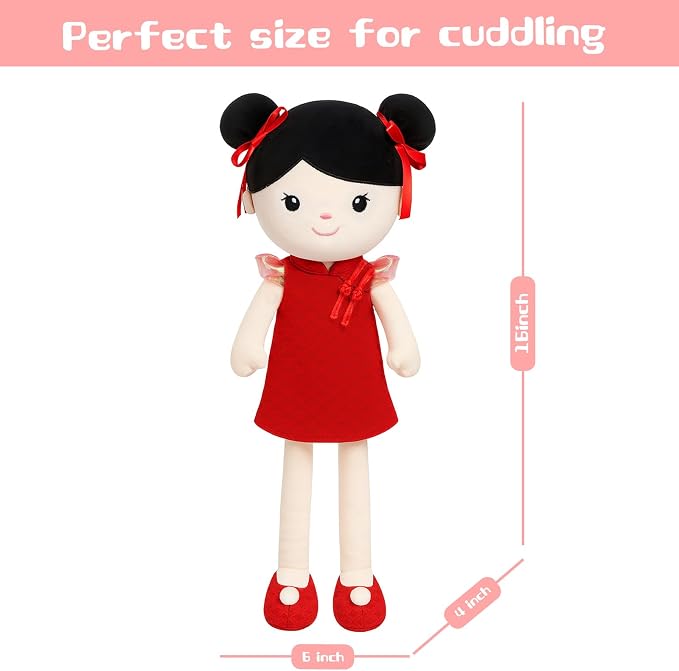 Soft Baby Doll Toys,16inch Baby Rag Doll for Girls Birthday Gifts Cuddly Plush Toys for Toddler Kids (Cheongsam Girl)