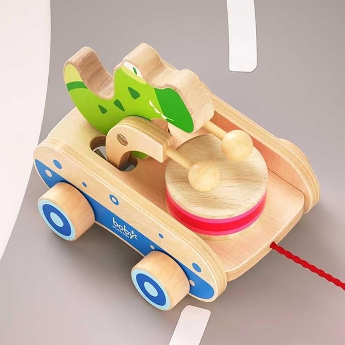 Baby Gift Wooden Toddler Pull Toy, Crocodile Drum Tapping Children's Toy, Baby dragging and Learning to Walk, Rope Traction Rope Crawling for Toddlers Ages 1+