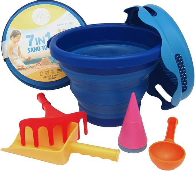 7-in-1 Compact Beach Toy Set – Space-Saving Sand Toy Play Kit for Kids-Blue