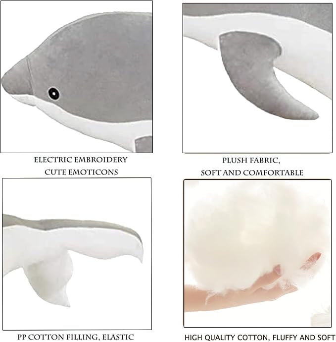 Somao Dolphin Stuffed Animals Plush Pillow Super Soft Sea Animal Plush Toys Dolls for Boys Girls Sleeping Cushion Gift (120cm/47.24in, Grey)
