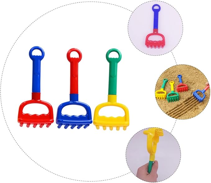 MERRYHAPY 3pcs Beach Rake Lightweight Plastic Sand Tools for Outdoor Blue Colors Box for Ages
