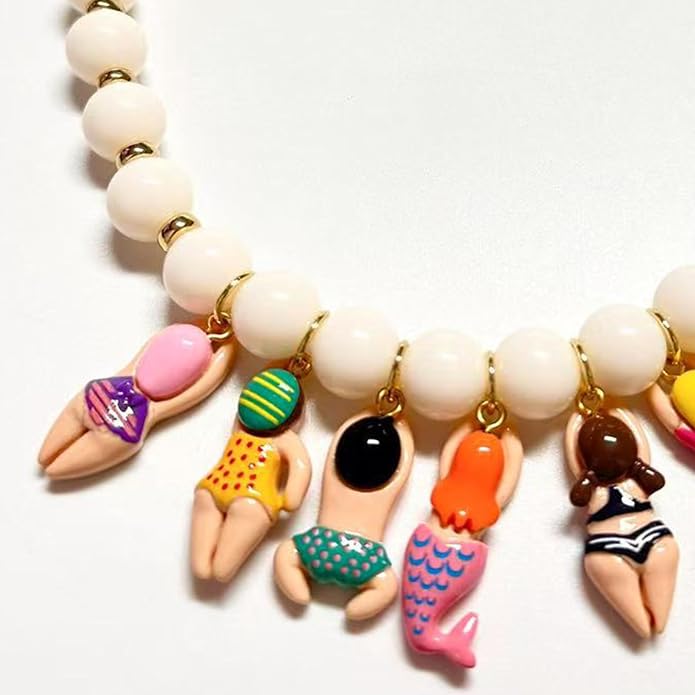 Creative Handmade Bead Bikinis Doll Pendant Necklace With Colorful Glass Beads for Beach Parties Accessories