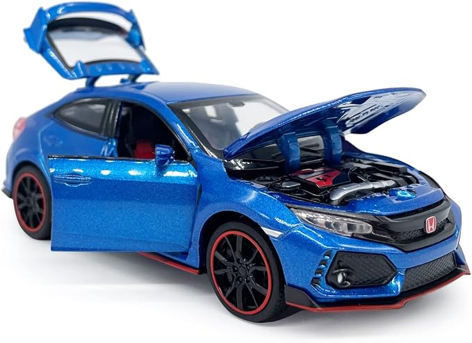 2017 Civic Type R Model Car Hatchback Sports Diecast Toy Cars 1/32 Scale Metal Pull Back Children's Die-cast Vehicles, Doors Open Light Sound, Boys Toys Kids Gifts Collection for Men, Blue