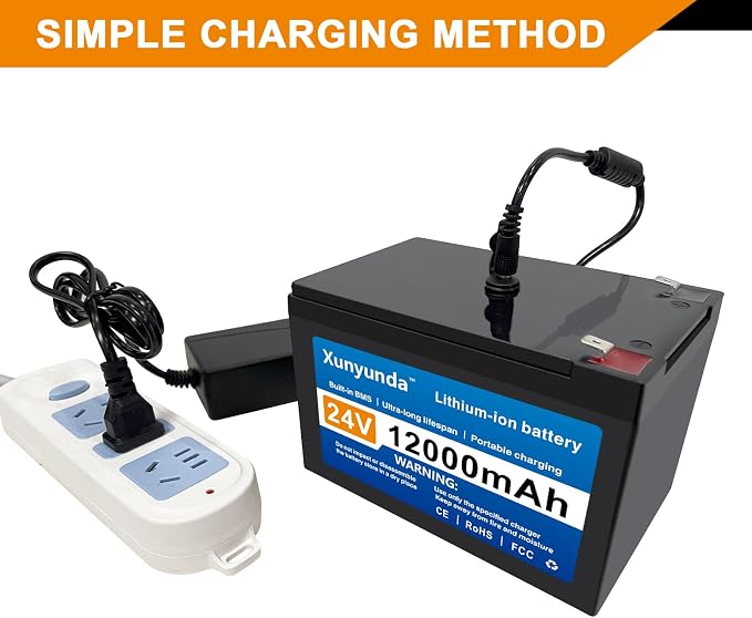 24V 12Ah Battery for Kids Ride-On Toys Includes 2A Charger/25A BMS,Compatible with Dynacraft Realtree 24V Power Wheels