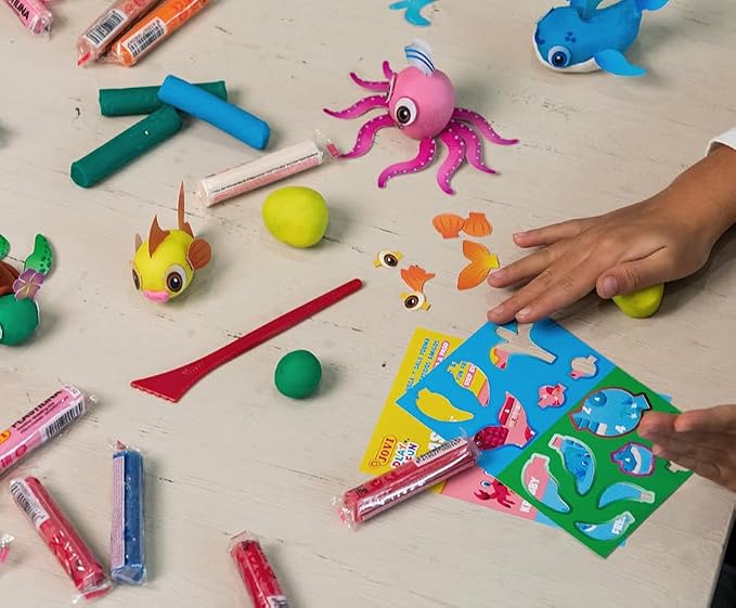 Jovi - Play&Fun Jurassic, Character kit for Children with Modeling Clay | Includes Cutouts, 24 Non-Drying Clay Sticks and Tools to Create Dinosaurs, DIY Art for Kids