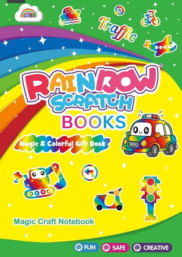 ZMLM Scratch Paper Art-Crafts Gift: 2 Pack Rainbow Notebooks Supplies Toys for 3 4 5 6 7 8 9 10 Years Old Girls and Boys Kids Easter Gifts Christmas Birthday Party Games Traffic