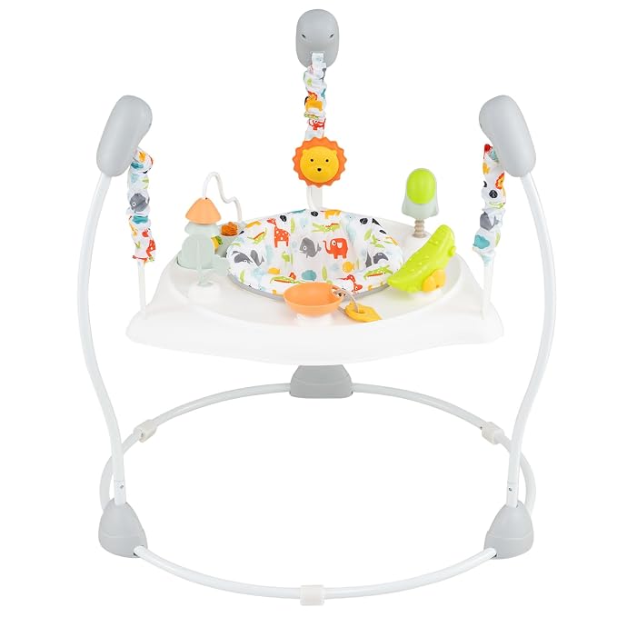 BABY JOY Baby Activity Center, Baby Jumpers and Bouncers with Music, 360° Rotating Seat, 3 Adjustable Heights, Montessori-Inspired Activity Center for Baby 7-15 Months (White)