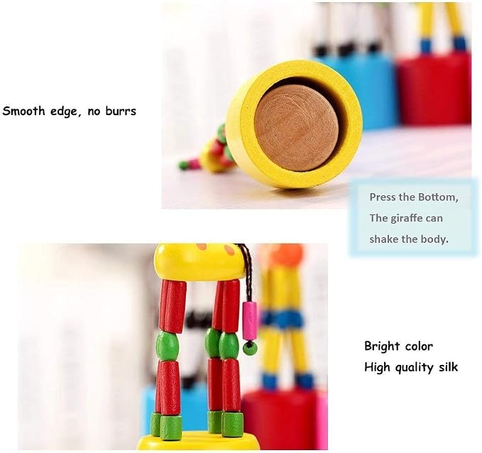 Finger Puppets, Wooden Cute Colorful Cartoon Puppets, Swing Dancing Body Collapsing Desktop Toys for Kids Toddlers (3 Giraffes)