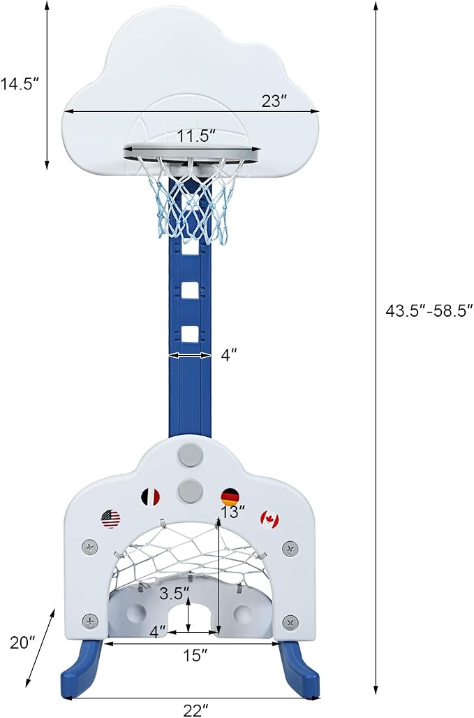 Costzon Kids Basketball Hoop, Toddler Sports Activity Center w/ 5 Adjustable Height Levels, Basketball Soccer Golf Game Set, Indoor Outdoor Basketball Hoop Set Gift for Baby Infant