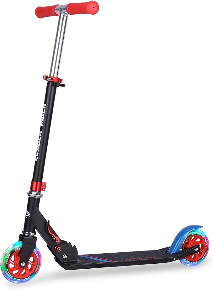 Kick Scooter - Collapsible Portable Kids Push Scooter - Lightweight Folding Design with High Visibility RGB Light Up LEDs on Wheels