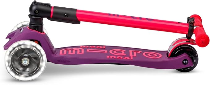 Micro Kickboard | Maxi Foldable LED Kids Scooter for Ages 5-12 | Children up to 110 lbs | 3 Wheel Lean-to-Steer Design | Adjustable T Bar | Smooth Ride, Motion Activated PU LED Wheels | Swiss Design