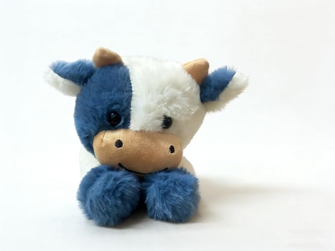YUKOUQIAN Cute Cow Plush Stuffed Animal Doll Toy 10 inch for Girls Boys (pa Cow Blue)