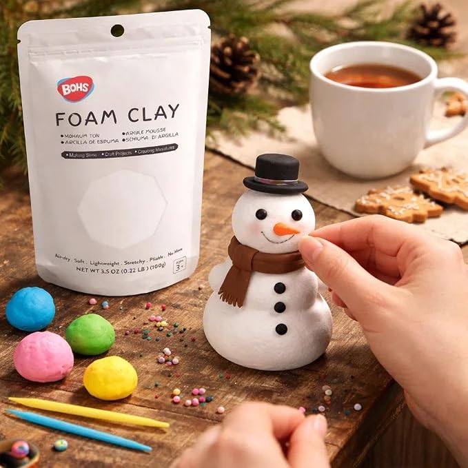 BOHS White Foam Clay - Squishy,Soft, Air Dry -for School Project,Cosplay,Fake Bake, Slime Supplies-100 Grams