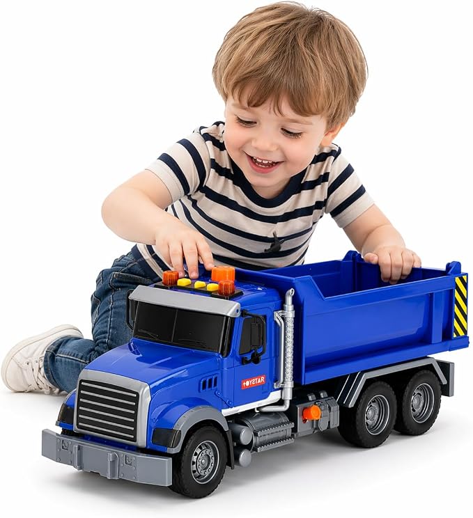 14" Blue Large Dump Truck Toy,Construction Trucks for Boys Girls 3 4 5 6 7 8 Years Old with Lights & Sounds,Holiday and Birthday Gift