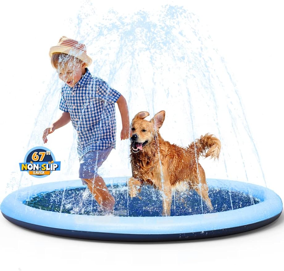 VISTOP 67" Non-Slip Splash Pad for Kids and Dogs, Thickened Sprinkler Pool for Toddlers, Outdoor Backyard Water Toys, Fun Fountain Play Mat for Babies, Children & Pets Blue